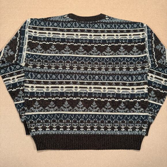 Vintage Fair Isle Knit Sweater Brown Geometric Pattern XL Basic Editions - Picture 5 of 7